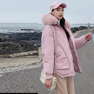 米兰茵（MILANYIN）女装  2019秋冬季新款毛领时尚韩版短款学生棉服 NYml420 粉色 XL