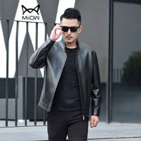 猫人(MiiOW)绵羊皮衣 男士潮流纯色绵羊皮夹克外套5017-1527黑色L