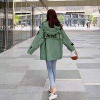 沫欣 风衣女2019秋冬新品帅气街头连帽后背字母印花中长款插肩袖大衣外套 YJC829A688Q 军绿 XS