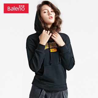 Baleno班尼路 短款卫衣女连帽潮流长袖加厚印花秋冬宽松外套Z S 93B夜空藍