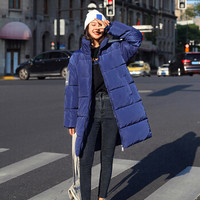 sustory 女装 2019年冬季新款中长款加厚宽松百搭口袋学生棉服 QDsu417 蓝色 XL