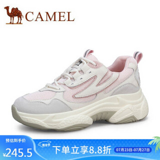 骆驼（CAMEL） 女士 休闲潮酷拼接鞋面拼色轻盈圆头厚底老爹鞋 A015256102 粉色 39