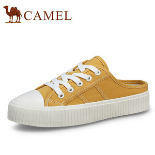 骆驼（CAMEL） 女士 复古港味学生帆布纯色半拖饼干鞋 A01228642 姜黄 38