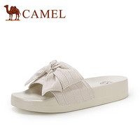 骆驼（CAMEL） 女鞋 活泼小清新布面蝴蝶结一字拖鞋 A022266226 米白 39