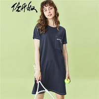 佐丹奴（Giordano） 连衣裙 佐丹奴（Giordano）女装 裙棉质口袋印花短袖连衣裙05460488 66标志海军蓝 小码