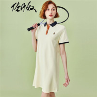 佐丹奴（Giordano） 连衣裙 佐丹奴女T恤裙2020年女装刺绣弹力棉翻领polo连衣裙05460483 18奶油云 小码