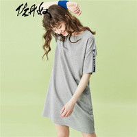 佐丹奴（Giordano） 连衣裙 佐丹奴裙子女装2020年圆领肩织带休闲舒适卫衣连衣裙05460137 03中花灰 小码