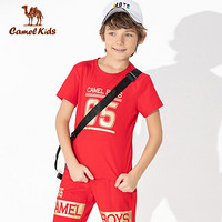 骆驼 CAMEL 童装T恤夏季男童短袖套装儿童中大童运动休闲两件套潮 A9S64N819 红色 120