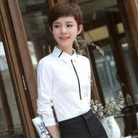 米兰茵（MILANYIN）女装2019秋款酒店前台收银白色打底衬衫长袖气质百搭职业衬衣女NYml208 白色衬衫 4XL