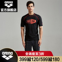 arena 阿瑞娜 新款男士冲浪服游泳衣短袖防晒高弹利水舒适速干上衣 BKRD XL(180/100)