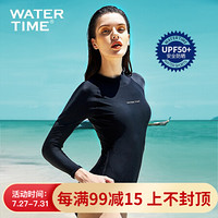 WATERTIME/蛙咚 2019新款泳衣女士专业运动连体三角简约显瘦遮肚潜水长袖温泉泳装 黑色 L