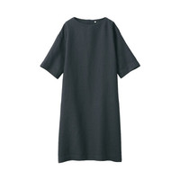 無印良品 MUJI 無印良品  女式 法国亚麻水洗 七分袖连衣裙 深灰色 M