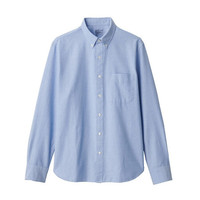 無印良品 MUJI 無印良品  男式 新疆棉 水洗牛津 纽扣领衬衫 纯棉衬衫 休闲衬衫 萨克森蓝 S