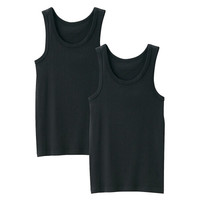 无印良品 無印良品 MUJI 男式 无侧缝粗罗纹编织 背心 两件装 打底 黑色 XS