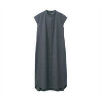 無印良品 MUJI 無印良品  女式 棉混弹力 法国袖连衣裙 炭灰色 XL