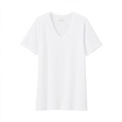MUJI 無印良品 无印良品 MUJI 男式 使用了棉的冬季内衣V领短袖T恤 69AA451 打底衫打底衣 白色 XS