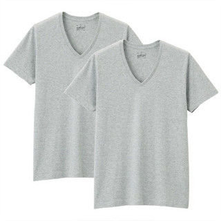 无印良品 MUJI 男式 无侧缝天竺编织 V领短袖T恤 2件装 灰色 M