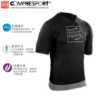 COMPRESSPORT马拉松运动装备男士运动健身 跑步短袖 运动员训练T恤 蓝色 L