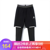 KELME（kids）男童跑步假两件长裤男童潮休闲打底裤速干休闲裤 黑色 130cm