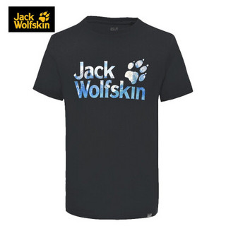 Jack Wolfskin/狼爪官方T恤男春夏圆领户外吸湿干爽透气休闲短袖5819431 5819431-6000/黑色 S  170/92A