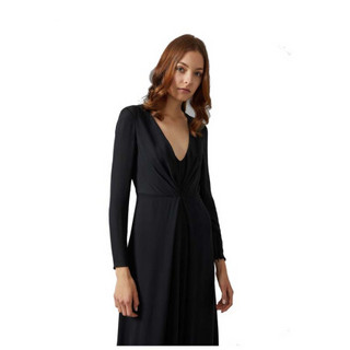 奢侈品 阿玛尼(ARMANI)女装连衣裙V领拉链细节长袖真丝长款连衣裙 黑色 40