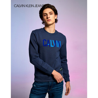 CK JEANS 经典款 男士拼色logo字母印花圆领套头卫衣 4AFKS98 496-藏青色 S