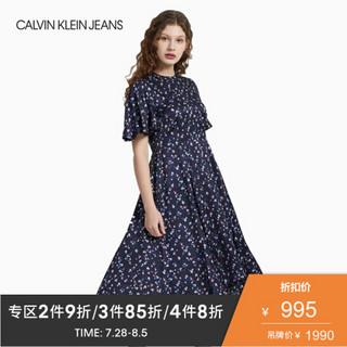 CK JEANS 2020春夏款 女装圆领梭织连衣裙 J213193 0GJ-蓝色 M