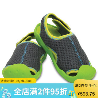 CROCS卡骆驰童鞋排沙鞋凉鞋魔术贴204988 Graphite/Volt 204024 C5