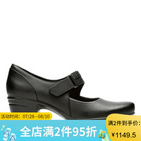 Clarks其乐女鞋皮鞋休闲鞋搭扣套脚单鞋26129221 Black Leather 6.5M