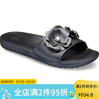 CROCS卡骆驰女鞋花凉拖平底居家户外沙滩拖鞋205752 Black / Black 10