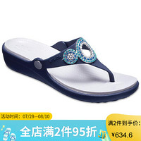 CROCS卡骆驰女拖鞋坡跟人字拖低跟凉拖205048 Navy / Turquoise 5