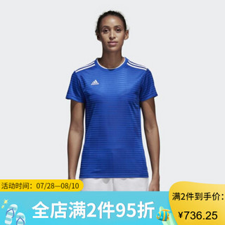 ADidas阿迪达斯女子圆领速干足球短袖健身T恤CF0701 BoldBlue/White 2XL