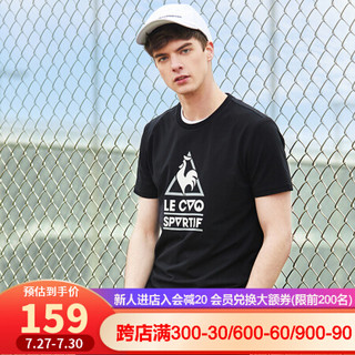 【20新品】乐卡克法国公鸡logo印花透气短袖休闲T恤男 黑色 XXL