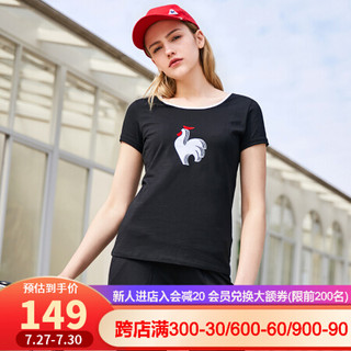 【20新品】乐卡克法国公鸡时尚logo印花圆领短袖T恤女 黑色 XXL