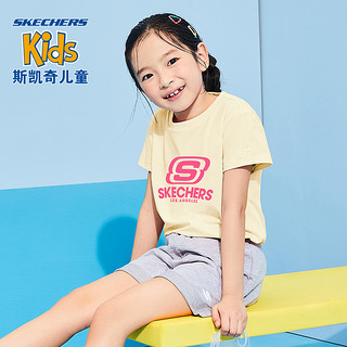 Skechers斯凯奇童装夏季新款女童印花中大童儿童短袖T恤L220G118 碳黑/0018 120cm