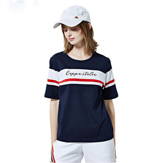 Kappa卡帕女运动短袖撞色拼接休闲T恤夏季半袖2020新款|K0A42TD04 深海蓝-888 L