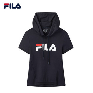 FILA 斐乐官方 女子短袖T恤2020新款休闲运动时尚潮流简约带帽短T 传奇蓝-NV 160/80A/S