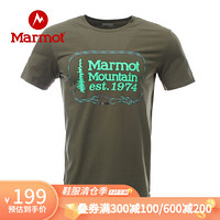 Marmot/土拨鼠20春夏运动印花圆领排汗棉感短袖T恤男户外 54195 鳄鱼绿4764 L 欧码偏大