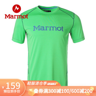 Marmot/土拨鼠20春夏运动防晒排汗透气UPF50圆领短袖速干T恤男户外 凯利绿4095 L 欧码偏大