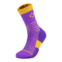 准者篮球袜子专业运动篮球男运动袜中筒防臭防滑加厚毛巾底精英袜子 紫/黄（单双装）