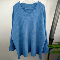 沫欣 针织衫女2019秋冬季新品女装宽松很仙的慵懒风套头V领上衣网红麻花毛衣 CCHWT007 深蓝 均码