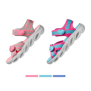 Skechers斯凯奇夏季可爱心形点缀女童运动防滑闪灯公主凉鞋20215L 28.5 银色/桃红色/SLHP