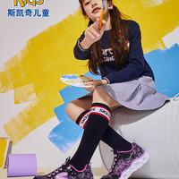 SKECHERS 斯凯奇 秋季女童星星闪灯鞋 大童魔术贴运动鞋10920L 27.5 黑色/多彩色/BKMT