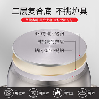 304不锈钢汤锅家用加厚煲粥辅食锅电磁炉通用苹果锅18/20/22/24cm TL2012XRGST1(TL2012XRG+蒸笼ZG2009)