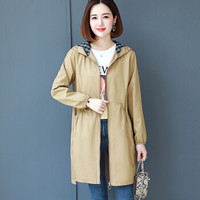 沫欣 风衣女2019秋冬新品日系修身显瘦连帽衫中长款棉舒适长袖拉链大衣外套 yzLYSX9309 卡其色 2XL