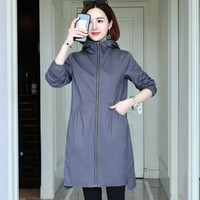 沫欣 风衣女2019秋冬新品日系修身显瘦连帽衫中长款棉舒适长袖拉链大衣外套 yzLYSX9309 浅蓝色 L