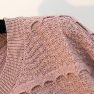 薇图 vitto 女装 2019年秋冬新款宽松显瘦波浪花纹针织衫灯笼袖显瘦毛衣  HC02VT60 粉色 XL