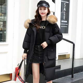 尚格帛 棉服女2019冬季新品棉棉衣棉袄保暖面包服 WLPZJBK01A 0025黑色+黑领 XL