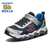 Skechers斯凯奇秋冬新款男童魔术贴闪灯撞色舒适运动鞋90735L 36 海军蓝色/橘色/NVOR