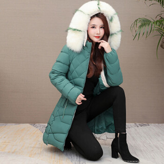 sustory 女装 2019年冬季加厚大码修身显瘦韩版外套中长款棉服 QDsu402 绿色 L